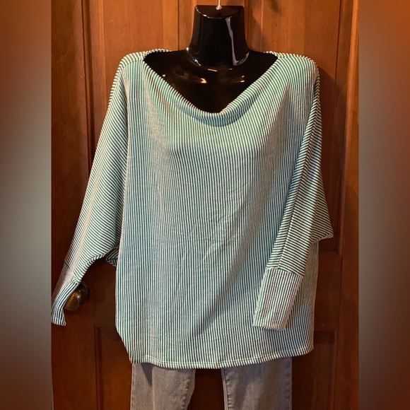 ZENANA Ribbed Batwing Top- Teal - Picture 1 of 2